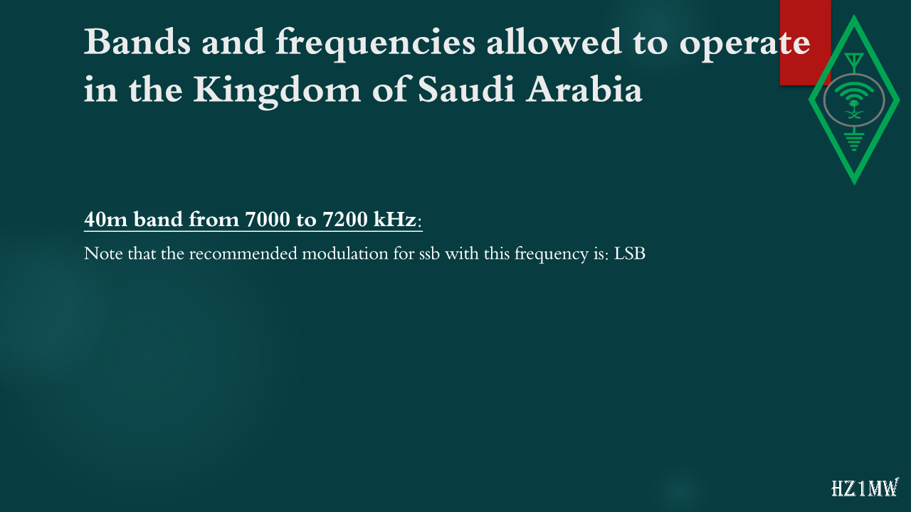 Slide 38: Bands and frequencies allowed to operate in the Kingdom of Saudi Arabia