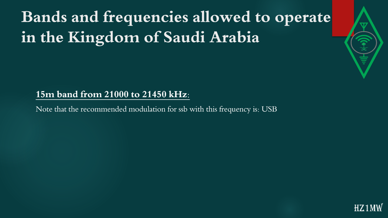 Slide 42: Bands and frequencies allowed to operate in the Kingdom of Saudi Arabia