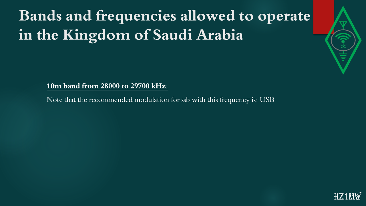 Slide 44: Bands and frequencies allowed to operate in the Kingdom of Saudi Arabia
