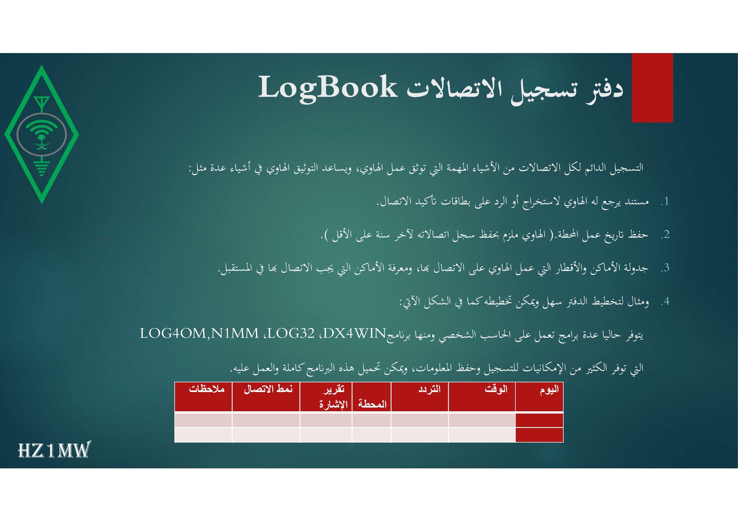 الشريحة 66: دفتر تسجيل الاتصالات LogBook