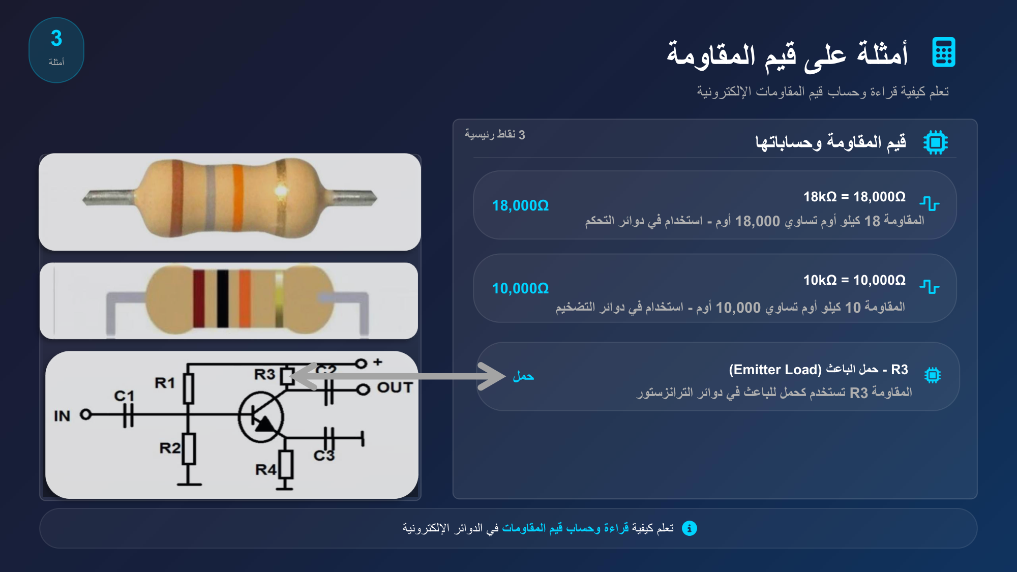 الشريحة 104: قيم المقاومة وحساباتها 3نقاط رئيسية