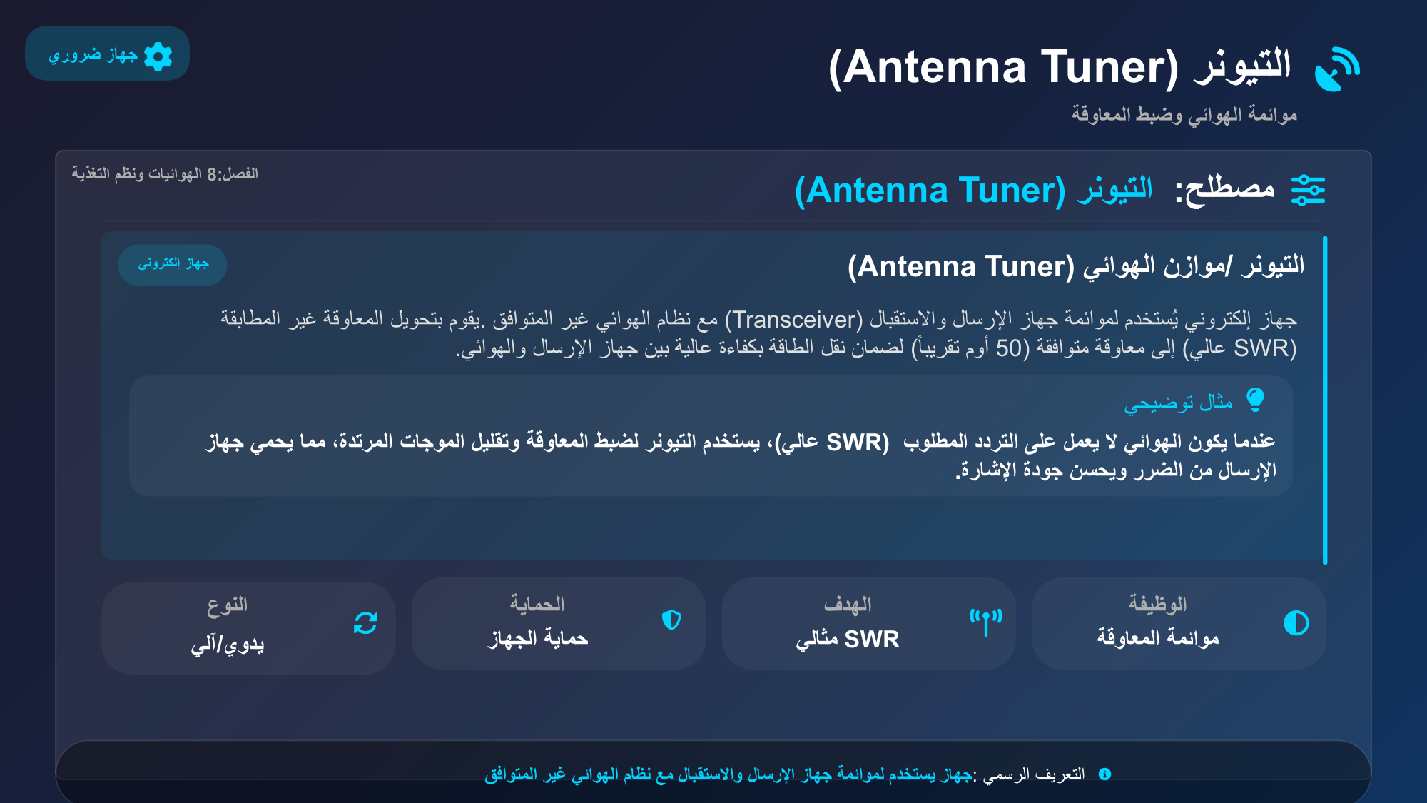 الشريحة 138: مصطلح:التيونر(Antenna Tuner) الفصل8:الهوائيات ونظم التغذية